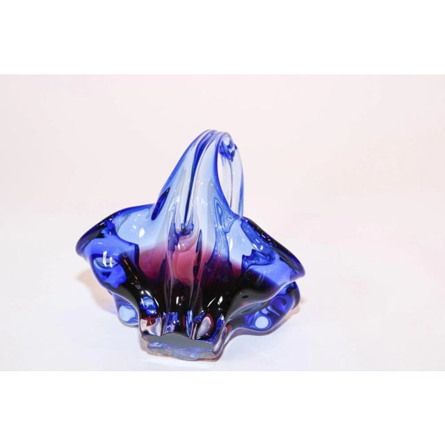 Murano Art Glass Cobalt Blue Basket With Handle 1970s Italy For Sale - Image 9 of 13