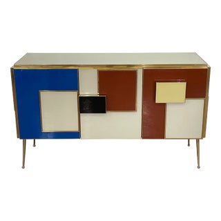 Sideboard with Three Multicolored Glass Doors, 1980s For Sale