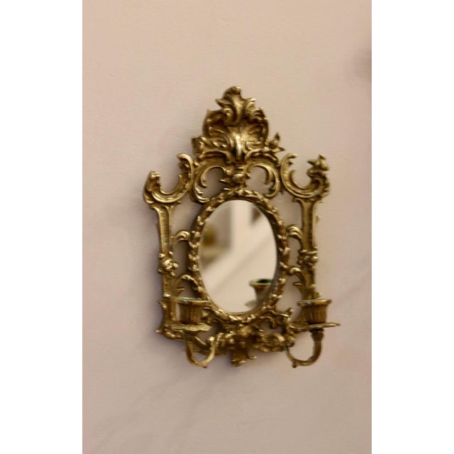 Antique Brass Sconces with Mirrors, Set of 2 For Sale - Image 6 of 10