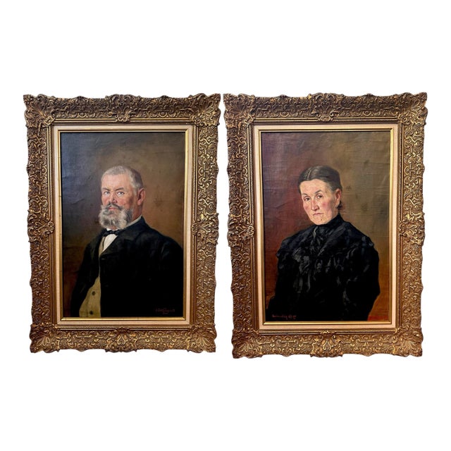 Pair of Signed Hungarian Portrait Paintings Attributed to F. Petkó Zsigmond, Dated 1906–1907 For Sale