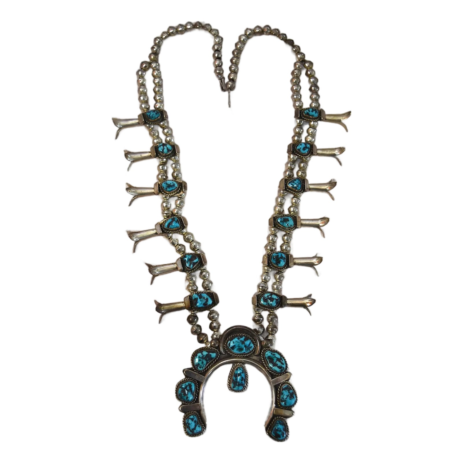 Vintage Navajo Native American Sterling Silver Turquoise Squash