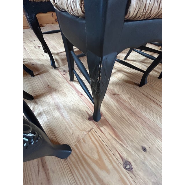 Country Style Ebonized Wood Ladderback Dining Chairs With Rush Seats -Set of 10 For Sale - Image 14 of 17