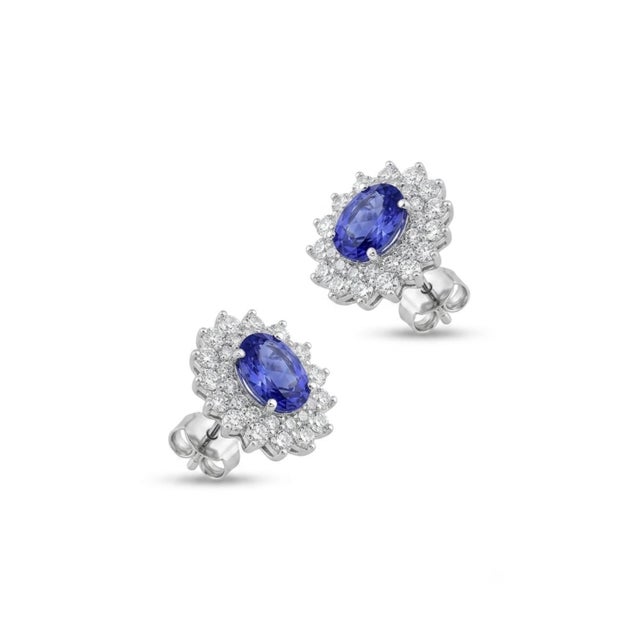 Blue Natural 18k Gold Diamond 1.93ct Blue Sapphire Stud Earrings For Sale - Image 8 of 8