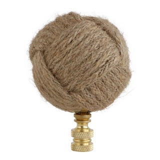 Nautical Knot Lamp Finial in Natural Jute on Brass Hardware For Sale