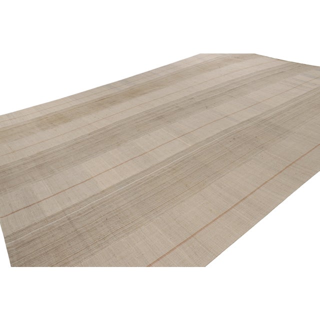 Rug & Kilim Oversized Vintage Kilim in Beige-Brown and Cream Geometric Stripes - Rug & Kilim For Sale - Image 4 of 8