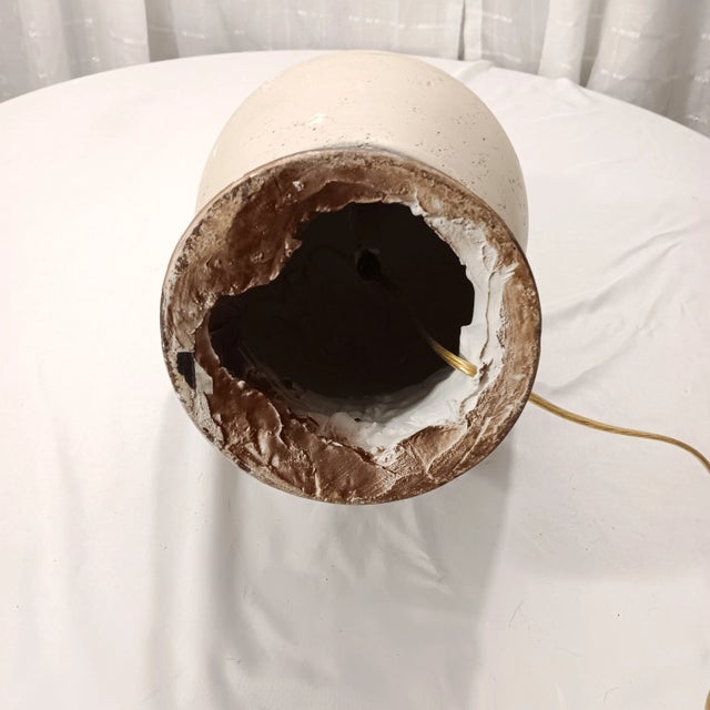 Vintage Mid 20th Century Cream and Brown Color Ginger Jar Ceramic Table Lamp For Sale - Image 6 of 6