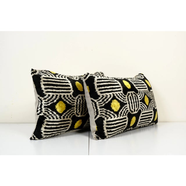 Gold Silk Ikat Velvet Pillow Cover - a Pair -Luxurious cushion cover of handloomed ikat fabric -Insert is NOT included...