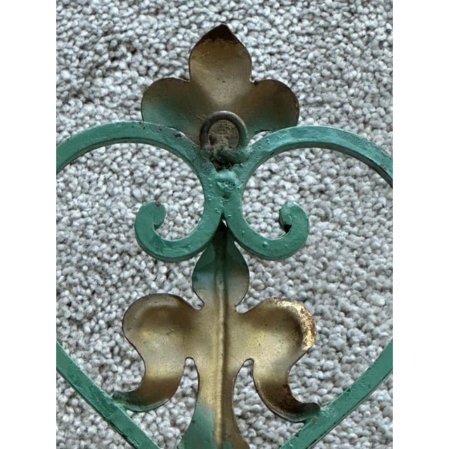 Single 2 Bulb Tole Toleware Italian Gilt and Verdigris Sconce , Italy For Sale - Image 10 of 11