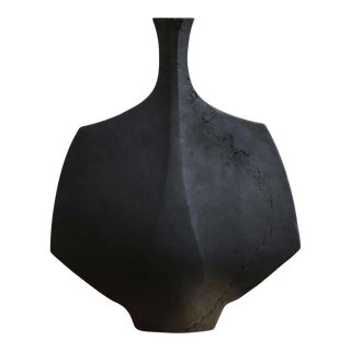 2021 “Hane 2” Mid-Century Style Sculpture Vase, Dark Stoneware Clay Charcoal Color by Beverly Morrison For Sale