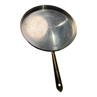Vintage Italian Copper Crepe Pan With Brass Handle, Made in Italy For Sale