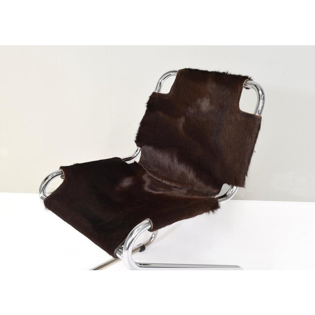 Vintage Italian Chair in Cowhide and Chrome, 1970s For Sale - Image 11 of 16