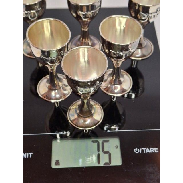 Vintage Mini Sterling Silver Kiddush Cups Hebrew "L'Chaim" Inscription - Set of 6 For Sale - Image 14 of 14