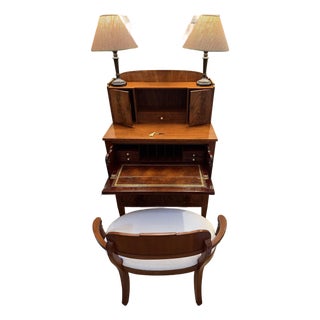 Set of 2, American Antique Secretary Desk and Custom Bouclé Chair For Sale