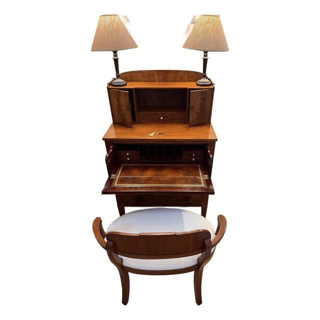 Set of 2, American Antique Secretary Desk and Custom Bouclé Chair For Sale