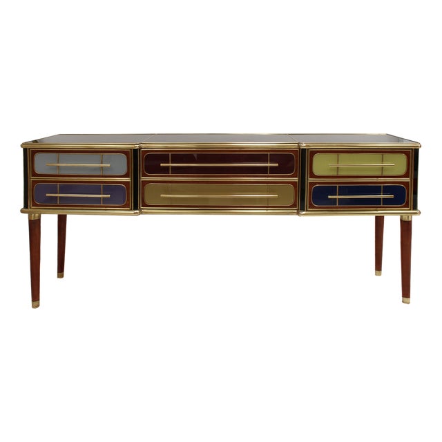 Italain Sideboard in Wood & Glass, 1950s For Sale