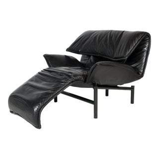 1980s Vico Magistretti Veranda Black Leather Lounge Chair for Cassina For Sale