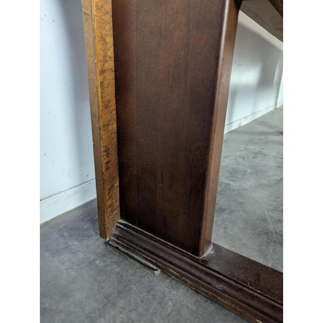 Brown Art Deco Brasserie Bench in Oak and Burl Wood with Burgundy Imitation Leather Seat, 1930s For Sale - Image 8 of 11