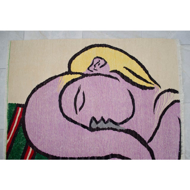Pablo Picasso - Woman With Yellow Hair - Inspired Hand Woven Area Rug - Wall Rug , Wool 3′9″ × 5′ For Sale - Image 13 of 18