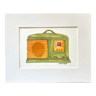 Vintage Radio Watercolor Painting by Sandra Wright For Sale