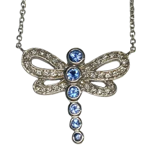 Vintage 14k Sapphire & Diamond Dragonfly Necklace