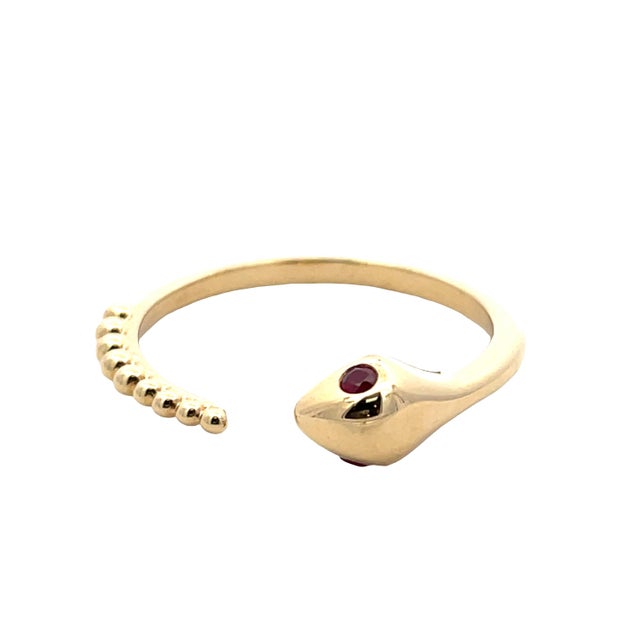 Early 21st Century 18k Yellow Gold Ruby Serpent Cuff Ring, Size 6.5 For Sale - Image 5 of 6