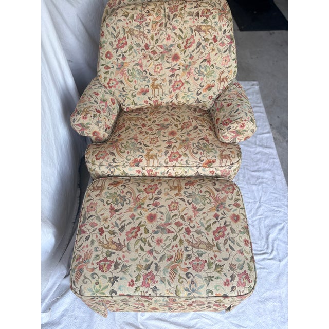 Early 21st Century Vintage Ethan Allen Tapestry Club Chair and Matching Ottoman For Sale - Image 5 of 12