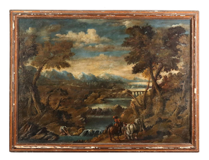 River Landscape with Figures, 1700s, Oil on Canvas
