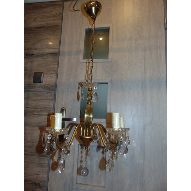 Brass Chandelier with Crystals, 1950s For Sale - Image 3 of 12