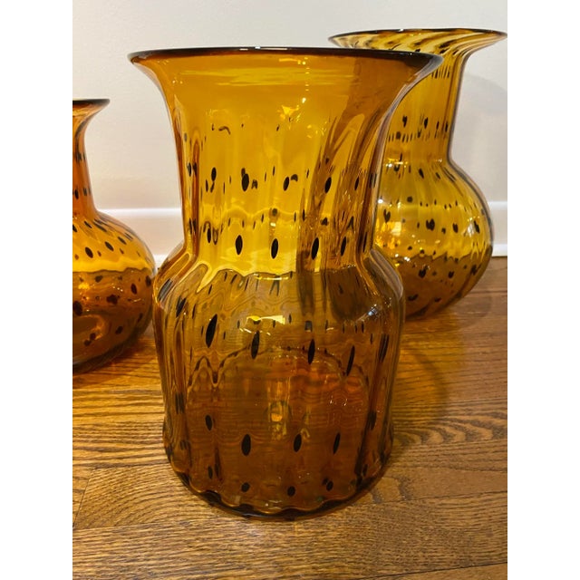 Mid 20th Century Vintage Italian Amber Tortoise Blown Glass Vases- Set of 3 For Sale In Chicago - Image 6 of 10