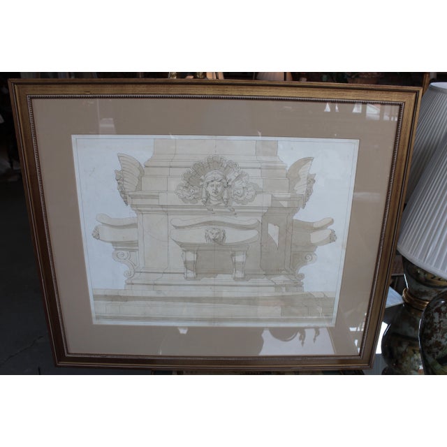 Offered is an original Felice Manlio ink and watercolor architectural rendering of a Memorial Fountain, matted and framed...