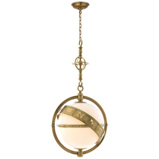 Chapman & Myers for Visual Comfort Signature Zodiac Lantern in Antique-Burnished Brass with White Glass For Sale