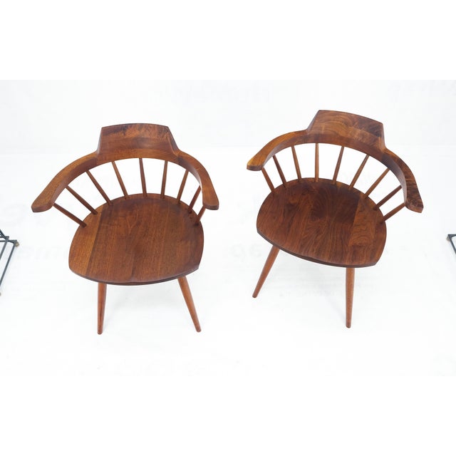 Pair of George Nakashima Captain's Dining Chairs in Walnut For Sale - Image 15 of 16