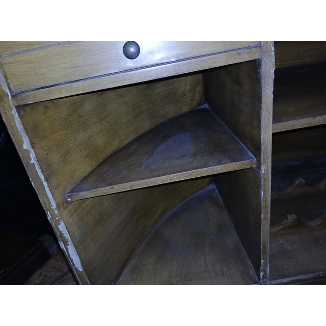 1950s Vintage Brass Marble Wood and Leather World Map Large Half Circle Dry Bar For Sale - Image 13 of 18