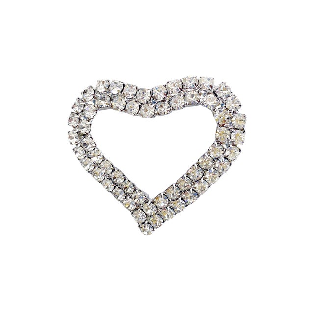 Exceptional Vintage Clear Rhinestone Heart Brooch Pin Costume Jewelry Silver Toned, featuring exquisite glass crystals...
