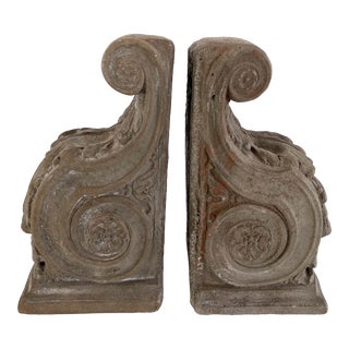 Vintage Scroll Acanthus Leaf Pottery Bookends For Sale