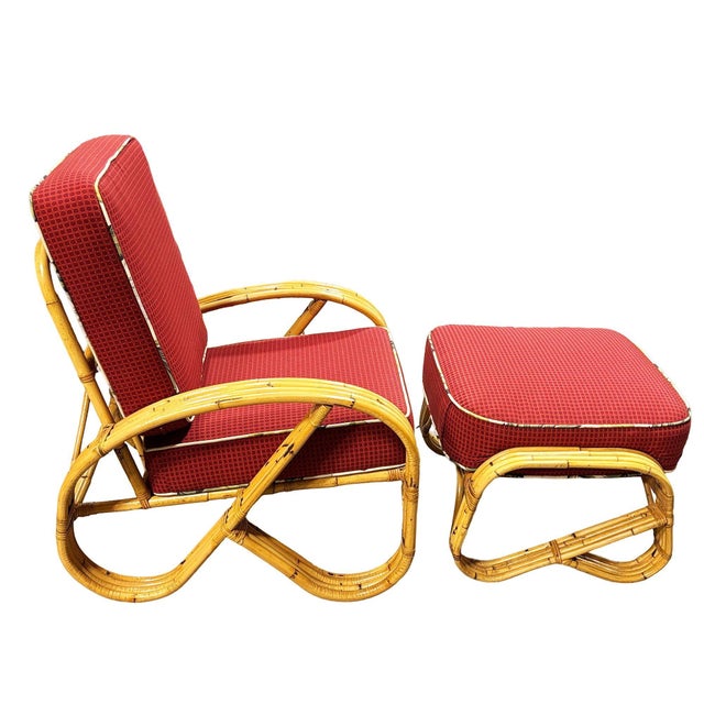 1950s Mid-Century 4-Strand 3/4 Reverse Pretzel Rattan Lounge Chair W/ Matching Ottoman For Sale - Image 4 of 9