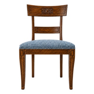 Italian Handmade Dining Side Chair in Kravet Blue Upholstery For Sale