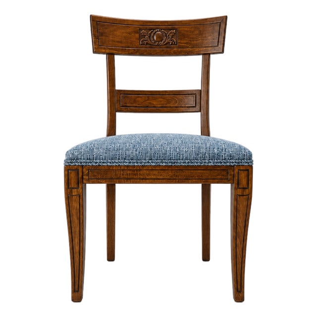 Italian Handmade Dining Side Chair in Kravet Blue Upholstery For Sale