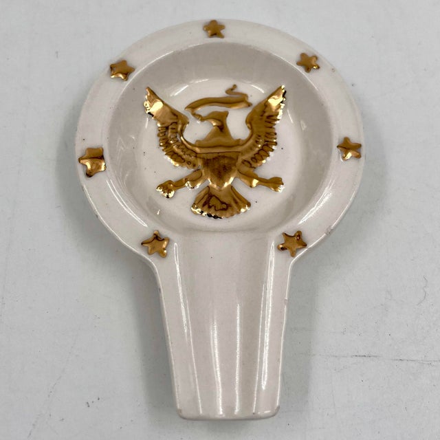 Vintage Ceramic Patriotic Gold Eagle and Stars Cigar Ashtray / Cuff Link Dish For Sale - Image 4 of 8