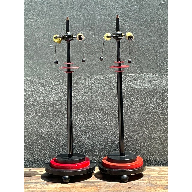 Art Deco Vintage Postmodern Stacked Disc Lamps - A Pair For Sale - Image 3 of 12