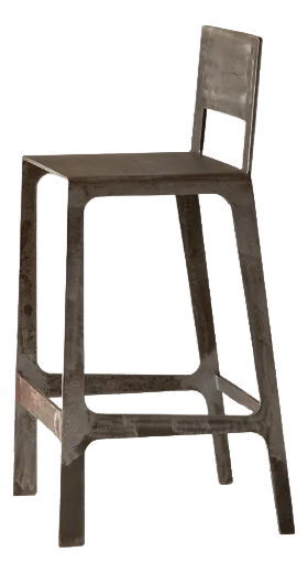 Naturally Patinated Steel Bar Stool with Backrest by Dennis Kaiser