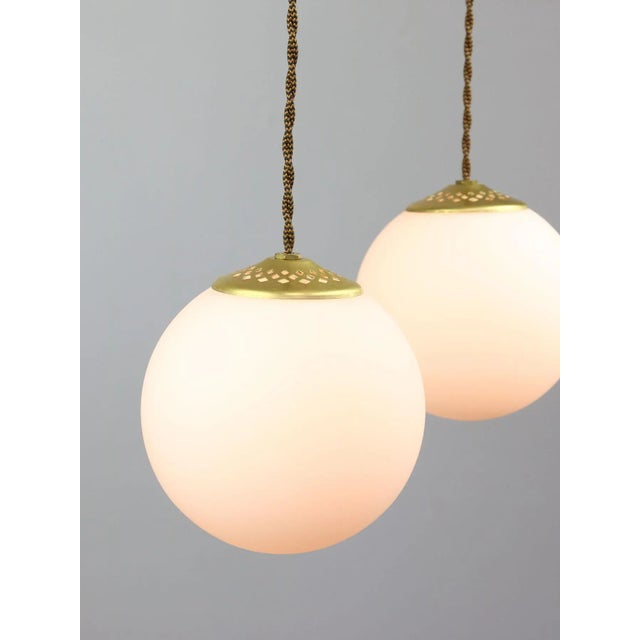 Mid-Century Italian Brass & Opaline Cluster of Lamps For Sale - Image 13 of 18