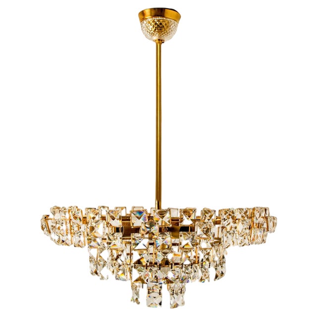 Vintage Austrian Chandelier in Brass and Crystal Glass from Bakalowits & Söhne, 1960s For Sale