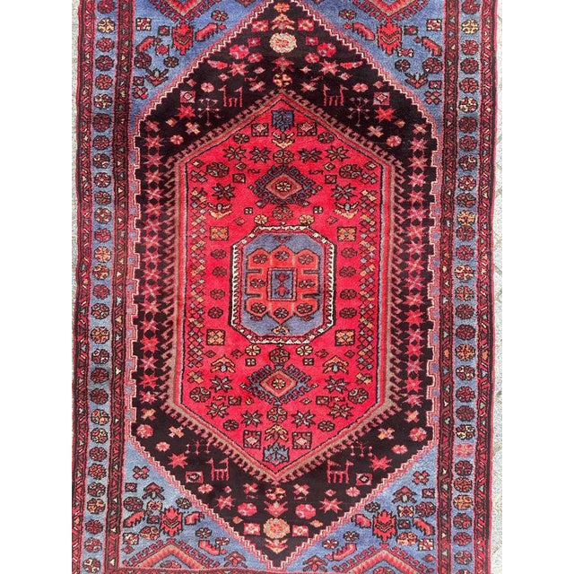 Pretty mid century rustic Hamadan rug with nice geometrical and stylized designs, and beautiful colours with red , blue ,...