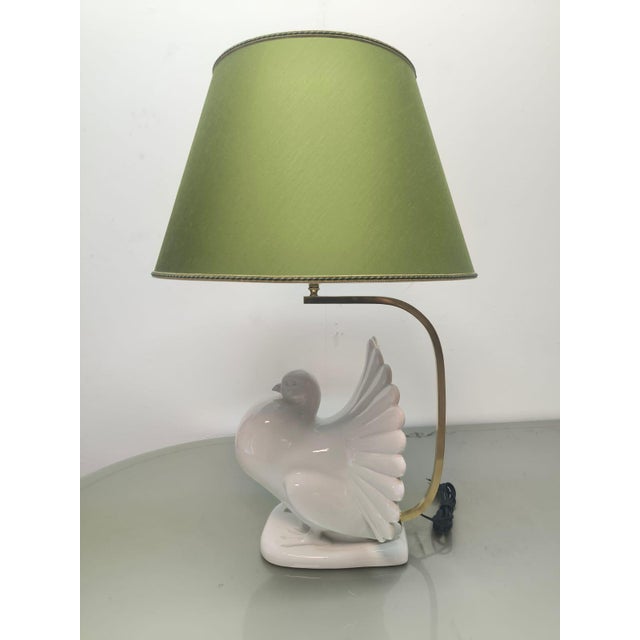 Pigeon-Shaped Porcelain Lamp with Fabric Lampshade, 1970s For Sale - Image 11 of 18
