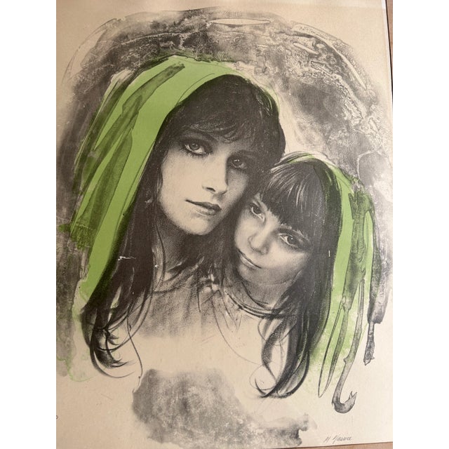 1970’s Vintage Lithograph of Mother and Daughter Signed & Numbered Framed For Sale - Image 4 of 9