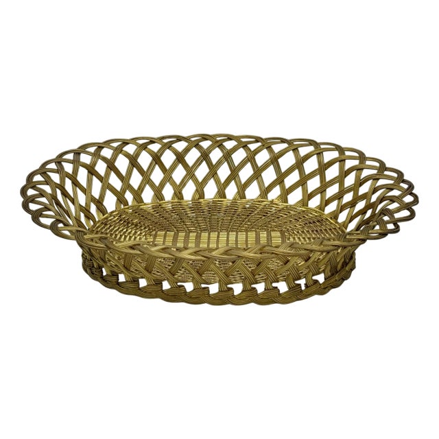 Napoleon III Gilt Brass Woven Oval Basket, France, 1870s For Sale