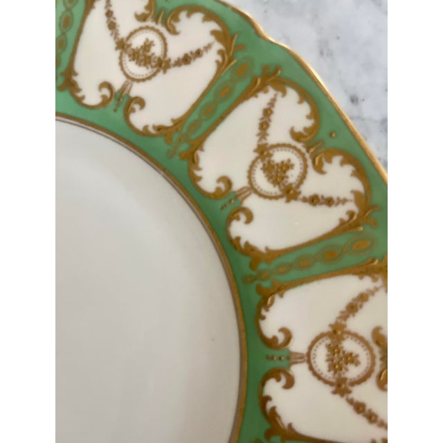 Green 1920s Royal Doulton Sevres Green & Gold Gilt Dinner Plates - Set of 12 For Sale - Image 8 of 18