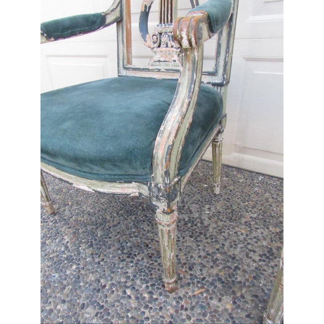 Pair of Antique French Crusty Painted Bergere Armchairs For Sale - Image 14 of 18