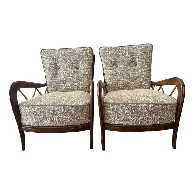 Walnut Armchairs attributed to Paolo Buffa, Italy, 1950s, Set of 2 For Sale